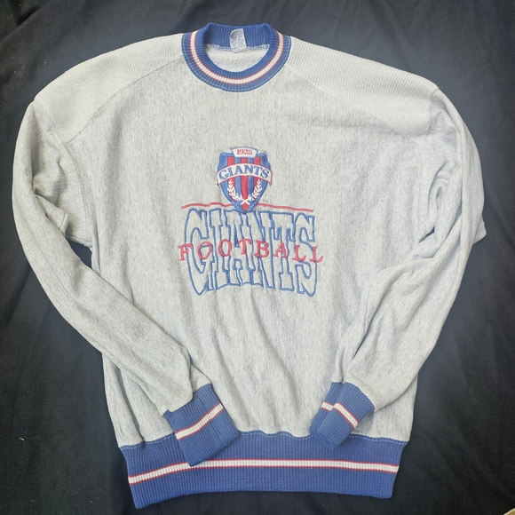 Vintage New York Giants Sweatshirt Large Gray Ringer Embroidere Nfl Football 90s